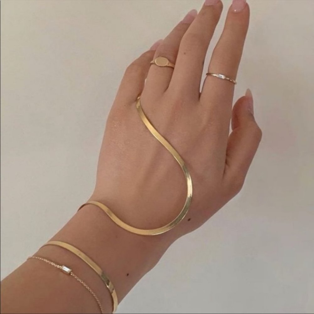 New Gold Plated Double Layer Flat Herringbone Thin Snake Chain Layered Necklace - Picture 6 of 6